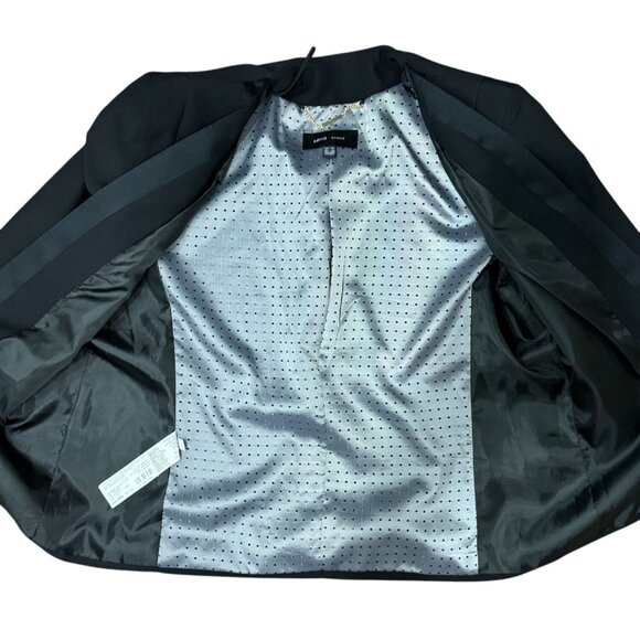 Mango Black Blazer Womens XL Jacket Open Front Elegant Workwear Satin Lapel trim - Picture 8 of 14